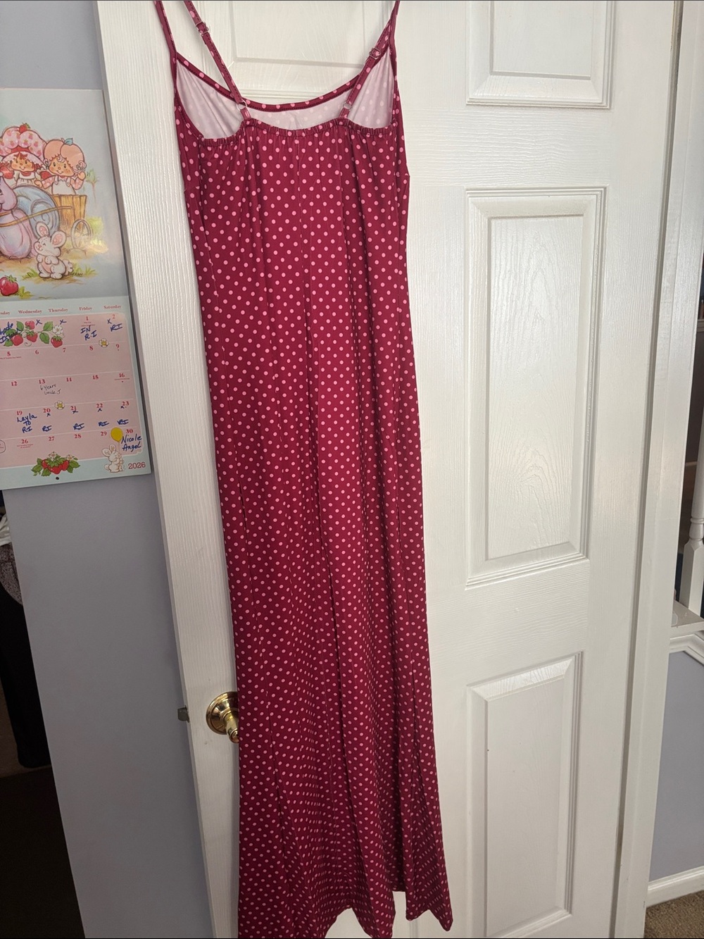 Sleeveless Burgundy Polka Dot Slip Summer Dress - Picture 4 of 4